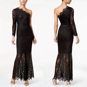 Fame and Partners One Shoulder Black Lace Gown 4